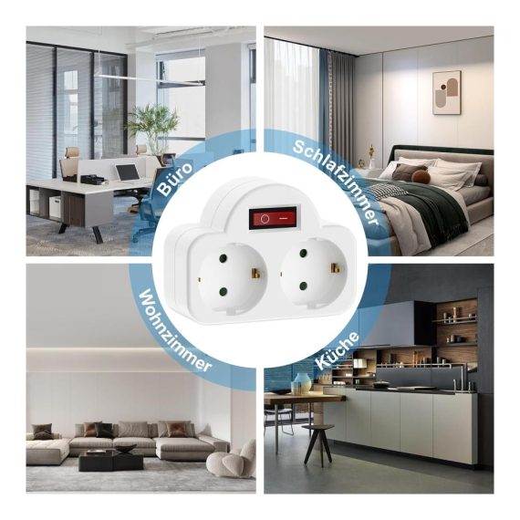 2-in-1 Mehrfachstecker mit Schalter für Büro und Zuhause - Weiß