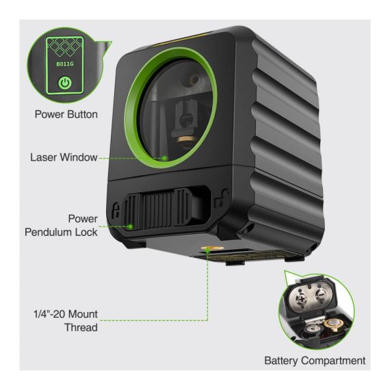 Grüner Kreuzlinien-Laser B011G für präzises Nivellieren – Ideal für Bildaufhängen und DIY-Anwendungen – Inklusive Batterie & Zubehör