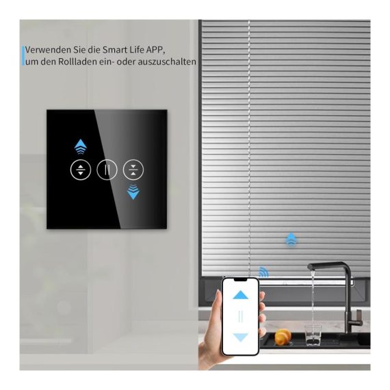 WIFI Touch Rolladenschalter - Smart Home Jalousieschalter für Alexa und Google Home - Unterputz Schalter mit Sensor Touchscreen in Schwarz - Kompatibel mit Tuya - Neutrale Linie erforderlich