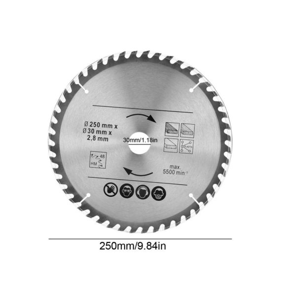 Hartmetall-Kreissägeblatt 250x30 mm für Holzschnitte – Vielseitiges Sägeblatt für Naturholz Hartholz und Weichholz mit unterschiedlichen Antrieben
