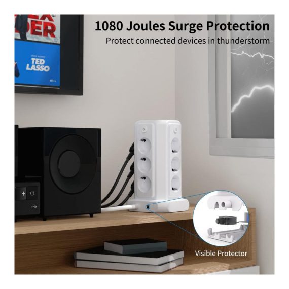 12-Fach Steckdosenleiste mit Überspannungsschutz einzeln schaltbar & USB - 3m Kabel - Blitzschutz - 16A/4000W - Weiß