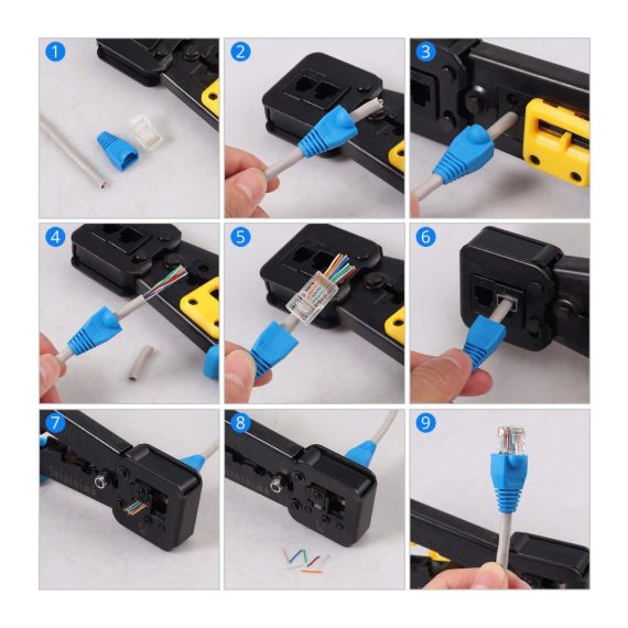 128-tlg Crimpzangen Netzwerk Werkzeug Set - Professionelles Auflegewerkzeug und Reparaturkit für RJ11 RJ12 RJ45 CAT5e CAT6 - Inklusive Kabeltester Patchkabel Tester und Computer Wartungstools