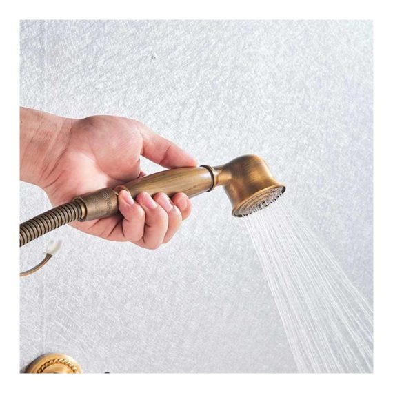Antike Wandmontage Badewannenarmatur aus Messing mit Retro-Stil Handbrause - Zweigriff Duscharmatur für Badewannen