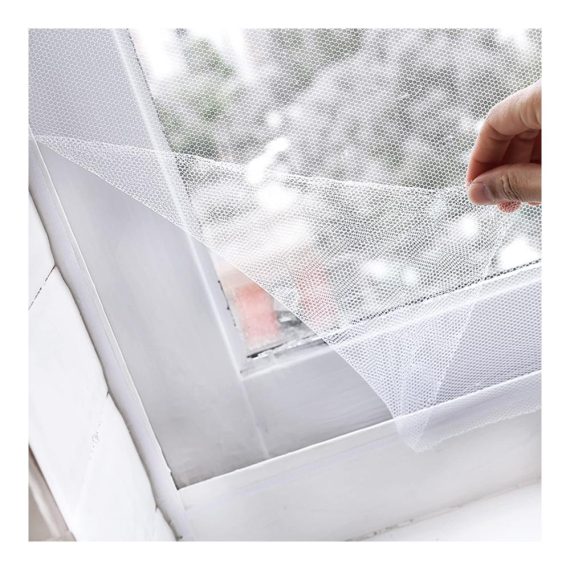 2er Pack Selbstklebendes Fliegengitter Fenster Set für Fenstertüren und Haustiergitter - inklusive Reparaturaufkleber - 15-2M White
