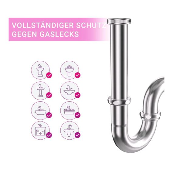 Universal Edelstahl-Siphon für Waschbecken mit langem Tauchrohr - Genormtes 1 1/4 Zoll Abflussrohr rostfrei inklusive Gummimanschette