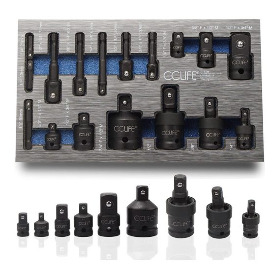 17-teiliges Steckschlüssel-Set mit Adaptern für 1/2 1/4 3/4 und 3/8 Zoll – Schlagschrauber und Akkuschrauber Aufsatz für Industrie und Mechanik