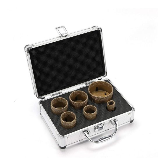 6-tlg. Profi Diamant-Bohrkronen Kit für Granit und Feinsteinzeug Fliesen - Premium Glasbohrer Set mit Vakuum-Technologie - Effizientes Fliesenbohrer Set für präzise Bohrungen - Diamantbohrer Bohrkrone in Gelb