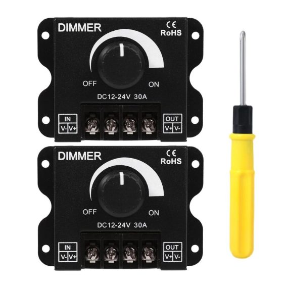 12V-24V 30A LED-Dimmer für einfarbige LED-Streifen - PWM Regler für Schwarz Knopfsteuerung & Helligkeit | Band-Beleuchtung bis zu 144W