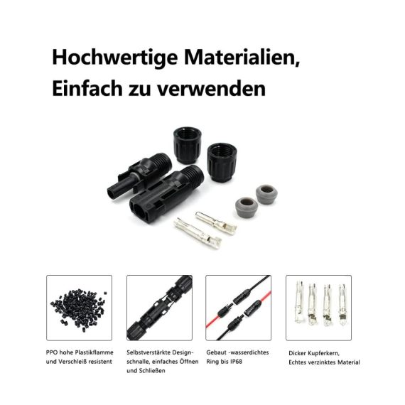 2-Fach Dachdurchführung für Solarmodule - HandGold Anschlussklemmen & Kits mit 10AWG 0.33FT SolarKabel IP68 Steckverbinder Wasserdichte Kabeldurchführung - Ideal für Wohnmobil Caravan Boot