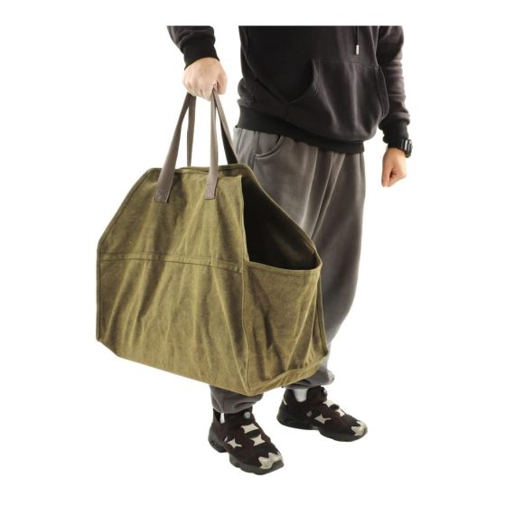 Brennholz Tragetasche aus Canvas - Praktischer Holzkorb für Outdoor Camping & Kaminholzofen - Kratzfeste Aufbewahrungstasche mit Halter für Holz Zubehör