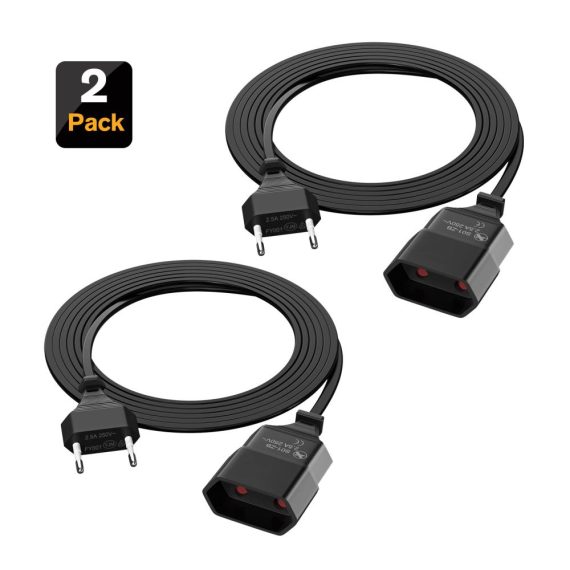 Euro Verlängerungskabel Typ-C 2 Stück 1m Eurostecker auf Eurobuchse 075 mm² Stromkabel für zuverlässige Energieversorgung