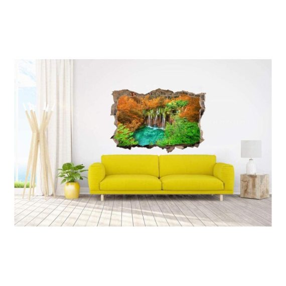 3D Effekt Tapeten Sticker | Wandaufkleber Wasserfall Dschungel Natur - Optische Täuschung Dekoration für Raum und Wohnzimmer - 80x120cm Größe