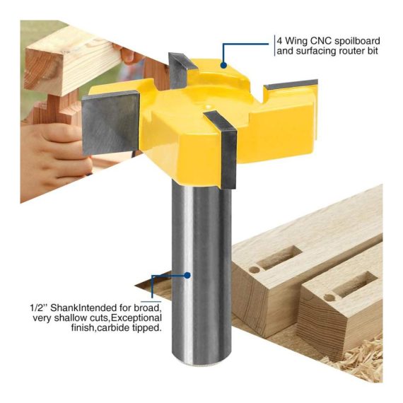 1/2 Zoll CNC-Spoilboard-Oberfräsen-Bits für Kantenbearbeitung & Aushöhlung - Holzbearbeitungswerkzeug für präzises Abflachen und Hobeln