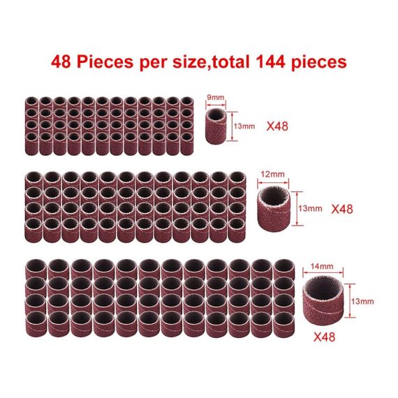 Professionelles 150-teiliges Schleifhülsen-Set für Dremel Drehwerkzeug - Drum Sander Kit mit 144 Schleifband Sleeves und 6 Schleifwalzen