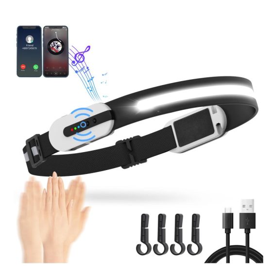DARKBEAM Stirnlampe LED Joggen – USB C Aufladbar 230° COB Kopflampe Sensor Telefon/Musikanschluss – Wasserdichte Arbeitsleuchte für Helm Camping Reparieren Baustellen