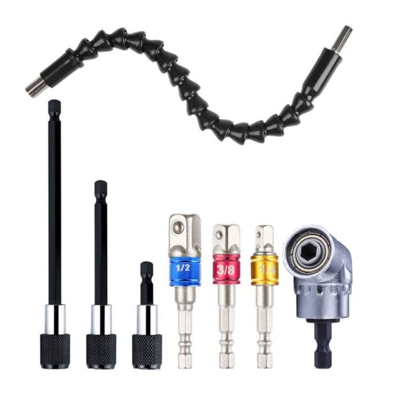 105° Winkelschrauber Vorsatz Flexibler Bithalter 3x Magnetische Bohrer Verlängerung 3x Stecknuss Adapter – 1pcs Hex-shank Bohrmaschine Verlängerung ideale Werkzeugset für präzise Bohr- und Schraubarbeiten