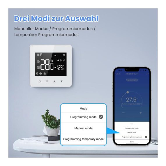 Programmierbares Zigbee Smart Thermostat für Gas-Boiler Steuerung – Kompatibel mit Alexa Google Home und Smart Life App – Fernbedienung über 2.4GH-WLAN – Energiesparendes Raumthermostat 3A