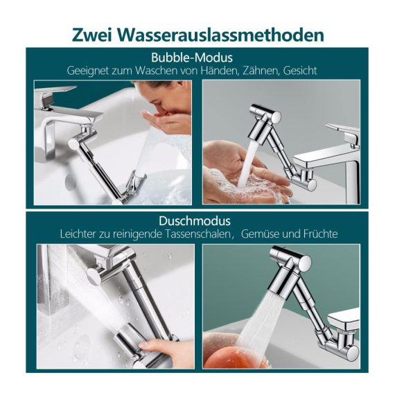 2-in-1 Wasserhahn Aufsatz Strahlregler & 1440 Grad drehbare Verlängerung - ideal für Küche und Bad
