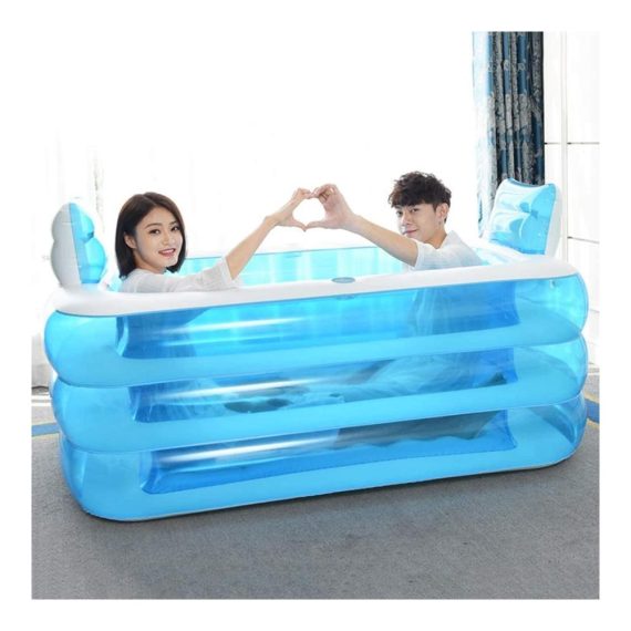 Aufblasbare PVC-Whirlpool-Badewanne für Erwachsene – Faltbarer Familienpool mit Fußpumpe – Verdickte Kunststoff-Badewanne für SPA im Familienbadezimmer – Tragbare 150 x 105 x 50 cm