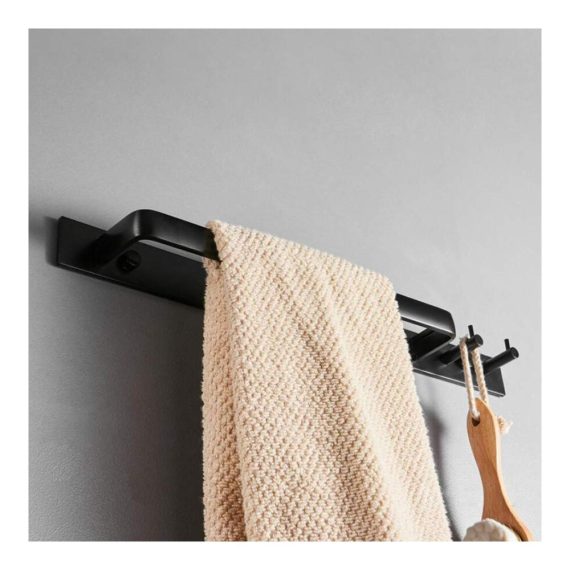 Aluminium Handtuchhalter Gabriera – Platzsparende Wandmontage 39-62 cm mit 2 Haken für Badezimmer und Küche Silber