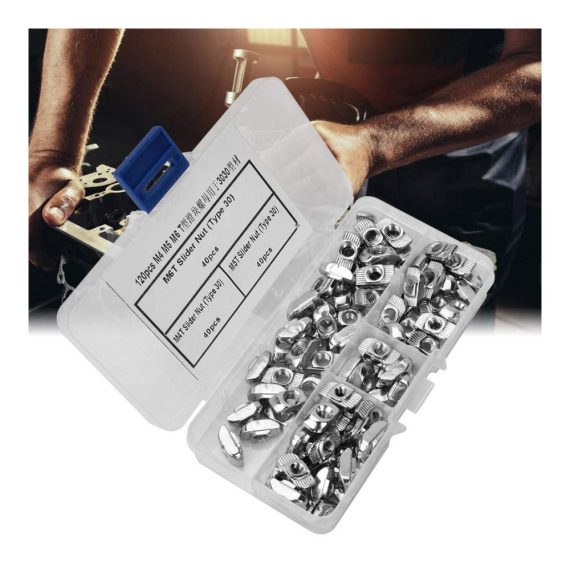 120 Stück T-Nut-Schiebemuttern Set für 3030 Aluminiumprofile | M4 M5 M6 T-Nut-Muttern – Hardware-Befestigungselemente