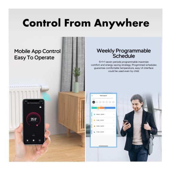 Programmierbares Zigbee Heizkörperthermostat | Smarte Heizungssteuerung für alle Ventile mit App-Steuerung | Kompatibel mit Alexa/Google Home | Erfordert Tuya Zigbee Hub