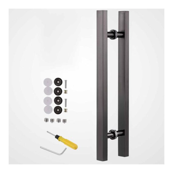 Edelstahl Scheunentor-Hardware-Kit mit quadratischem H-förmigem Doppelseitigem Eingangstürgriff - Moderne Türklinken für Innen- und Außenbereiche Push-Pull-Türgriff-Set für Duschglaseingänge (Chrom 80 cm/315 Zoll