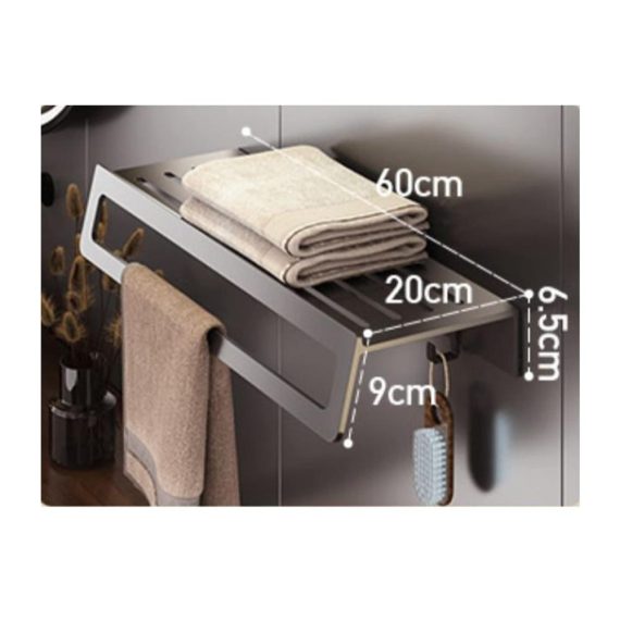 Aluminium Badezimmerregal 60cm – Wandmontiertes Schweberegal mit Handtuchhalter und Haken für Bad Schlafzimmer Wohnzimmer Küche & Büro