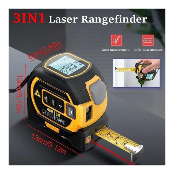 3-in-1 Infrarot-Laserband Messwerkzeug mit LCD-Display - Präzise Maßbänder für Messbereich Volumen und Entfernungen