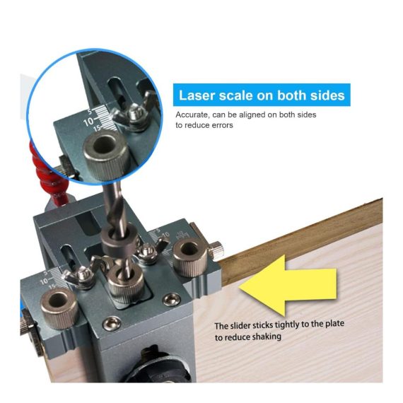 15mm Taschenloch Bohrschablone mit 3-in-1 Doweling Jig Set 5/8/10-mm Bohrern Positionierungsclip Bohrführung und Puncher Locator für Holzbearbeitung