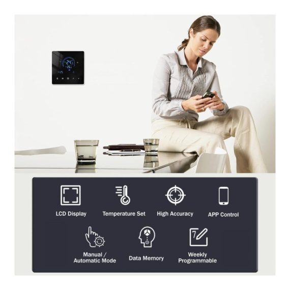 Programmierbares WiFi Smart Thermostat für Fußbodenheizung – Fernsteuerbar Tuya-kompatibel mit einstellbarer LED-Helligkeit 90-240V