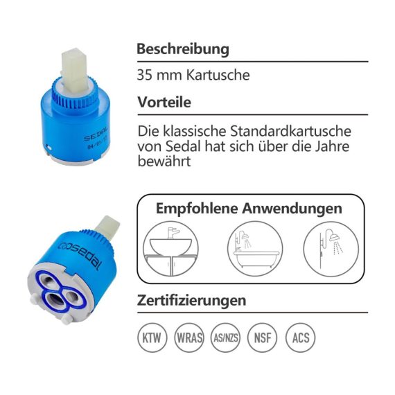 35 mm Keramik Kartuschen SEDAL - Hochwertige Ersatzteile für Einhand Armaturen in Bad und Küche