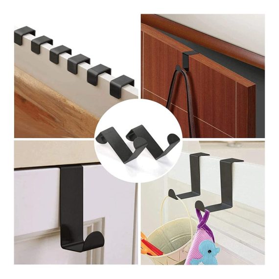 Edelstahl Türhaken 12-Stück Set - Schwarz Multifunktional Reversible Türgarderobe Haken für Küche Wohnzimmer und Badezimmer