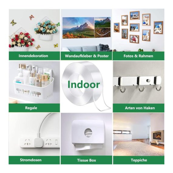 Doppelseitige Klebebänder Nano Transparent 5m - Extra Starkes Doppelklebeband 5cm x 0.2cm für Foto Wand Küche Zuhause Auto - Indoor und Outdoor Klebeband