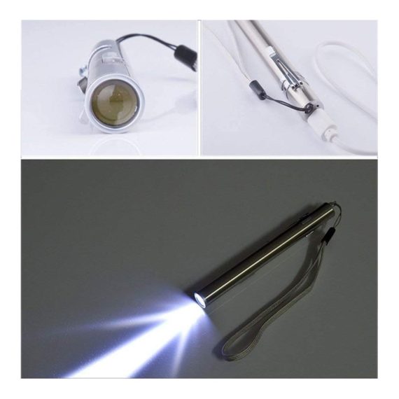 3er Set Wasserdichte wiederaufladbare Mini-LED-Taschenlampen aus Edelstahl mit Clip und USB-Kabel - Ideal für den medizinischen Gebrauch