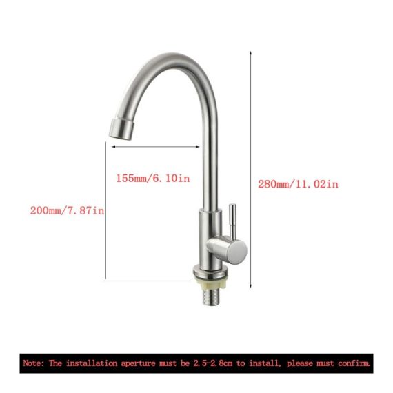 Einhand-Küchenarmatur aus Edelstahl | 360° Schwenkbarer Wasserhahn für Küche und Spül | Kaltwasserhahn mit Silber-Finish | Moderner Einhebelmischer | Kaltem Wasser 360°Drehbar | Wasserhahn für Kaltem Wasser