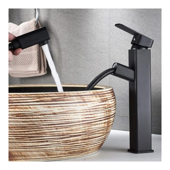 360° drehbare Einloch-Waschtischarmatur Touch-On-Wasserhahn mit ausziehbarer Brause Kupfer-Mischbatterie für heißes und kaltes Wasser – Mattes Design