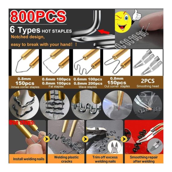 150W Kunststoff Schweißgerät 2-in-1 Set mit 800PCS Schweißnägeln & 56Stk Schweißstäben - Profi Auto Kunststoff Reparaturkit für Stoßstangen mit 7 Typen Schweißstäben