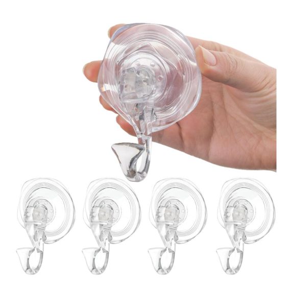 Bademantel- & Handtuchhaken 4er Set - Extra Starke Saugnäpfe bis 5KG - Ohne Bohren für Dusche Bad Küche Fenster - Transparente Mehrzweck Saughaken mit Wandhaken für Handtücher