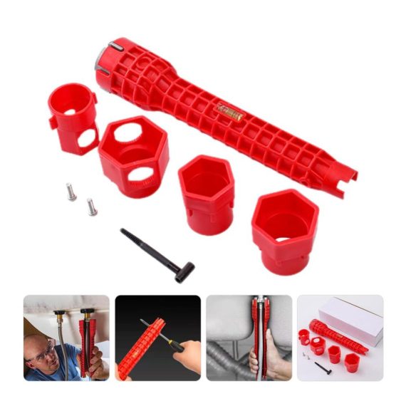 Multifunktionaler Sanitärwerkzeug-Set Rohrzangen & Wasserhahn-Installer | Klempner-Schlüssel für Spülbeckeninstallation | Badezimmerrohrabzieher (Rot 10x10x1.97 Zoll