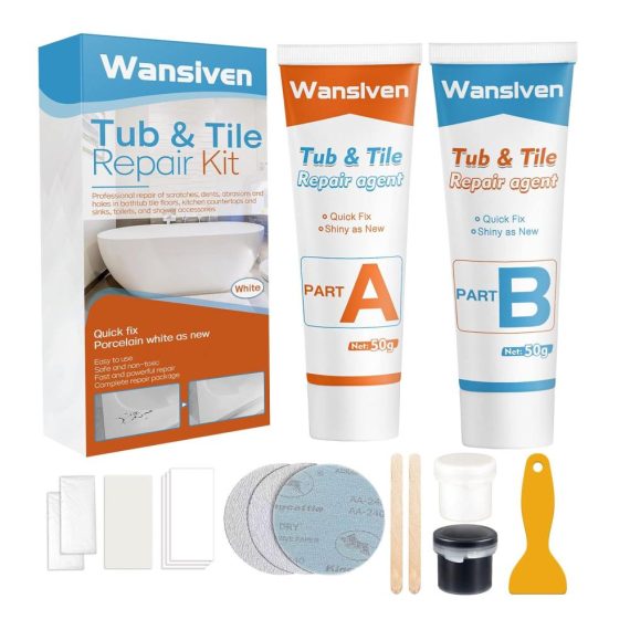 Fugenmörtel Fliesenreparaturset - Weißes Emaille Reparatur Kit (100g) für Wasserdichte Keramikreparaturen an Waschbecken Kratzern Löchern und Rissen