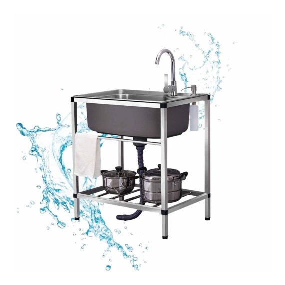 Edelstahl Einzelbeckenspüle für Gewerbe Küche Wäsche Restaurant | Kalter Wasserhahn | Perfekt für Hinterhof Garage & Außenbereich | Robuste Restaurant Edelstahl Spüle | Größe Cm