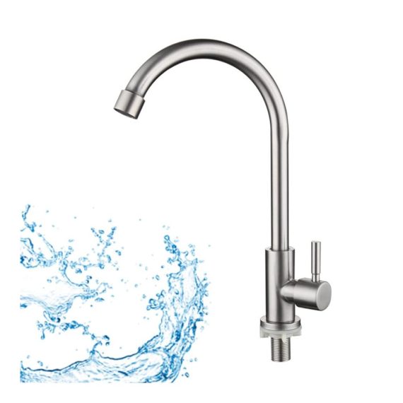 Einhand-Küchenarmatur aus Edelstahl | 360° Schwenkbarer Wasserhahn für Küche und Spül | Kaltwasserhahn mit Silber-Finish | Moderner Einhebelmischer | Kaltem Wasser 360°Drehbar | Wasserhahn für Kaltem Wasser