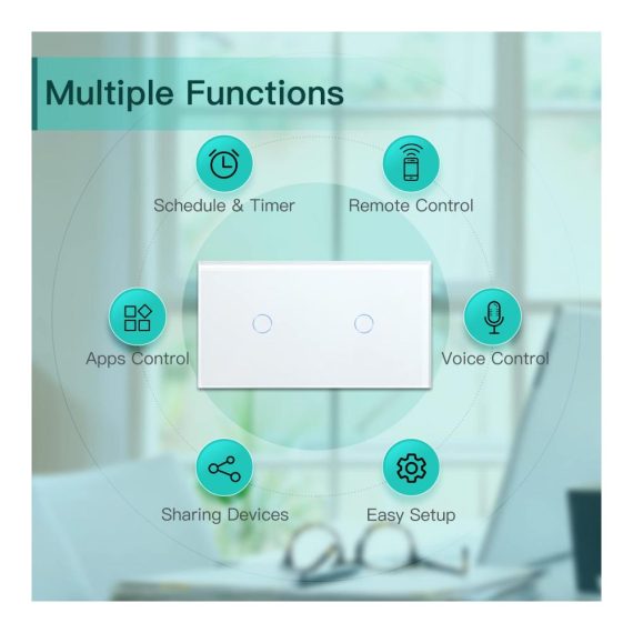 Smart WiFi Rollladenschalter mit Doppel-Touch Alexa & Google Home kompatibel Glasdesign 1-Fach 1-Weg Neutralstrom erforderlich Wandlichtschalter für Smart Home 157 * 86 Weiß