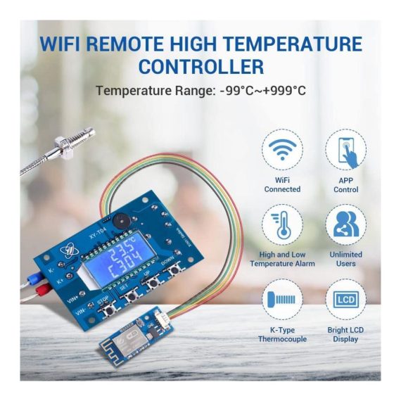 Digitaler 12V Gleichstrom-Thermostat mit WLAN-App-Steuerung und Hochtemperatur-Steuermodul für präzise Temperaturregelung von -99°C bis -999°C (24V