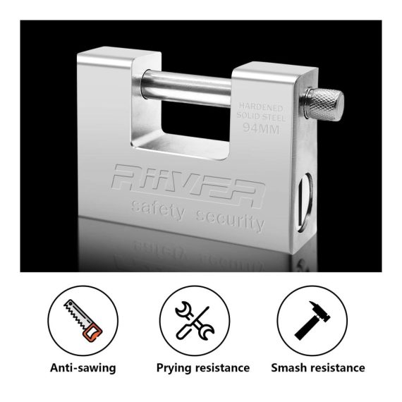 WAIZHIUA Heavy Duty Vorhängeschloss - Sicheres Rechteckiges Container-Schloss aus Gehärtetem Edelstahl (94mm) - Inklusive 4 Schlüssel für Garage Container Lager und Schuppen