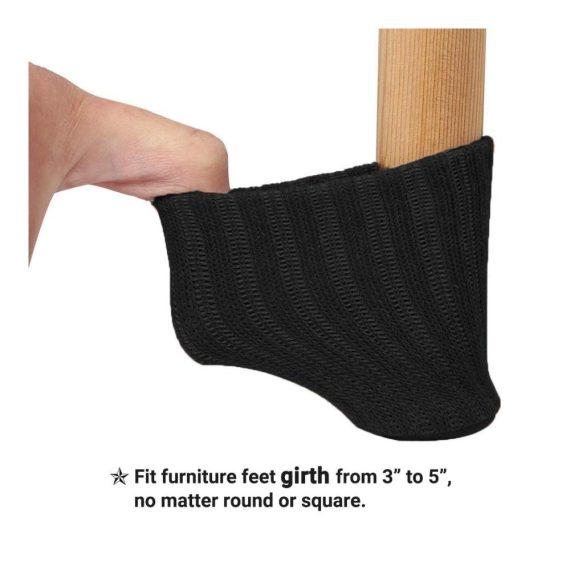 24 Stück schwarze Schutzkappen MERYSAN - Elastische Stuhlbeinsocken mit Filzpads für rutschfesten Fußbodenschutz