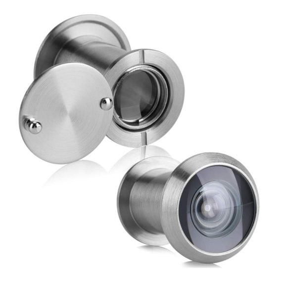 Türspion mit 220-Grad-Weitwinkel und Sichtschutzabdeckung – Home Security Guckloch für 35 mm bis 60 mm Türen Optisches Glas Silberfarben Gebürstet