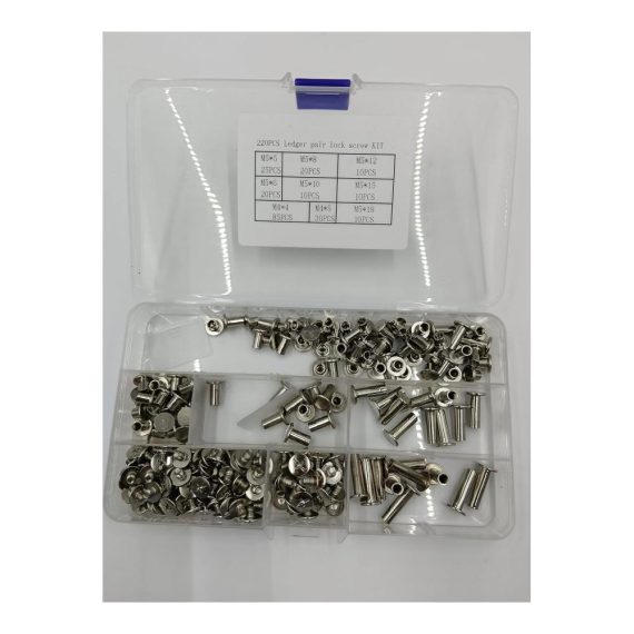 220 Stück Rändelschrauben & Chicago-Bindungssätze - Metall-Rundkopf Buchschrauben für Buchbinderei Lederdekoration & Gürtel - 7 Größen in Silber - Schraubnieten in praktischer Plastikbox