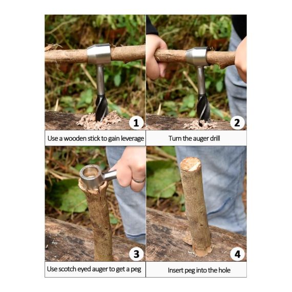 Bushcraft Handbohrer Survival Tool mit Scotch Eye-Schneckenbohrer - Manueller Bohrerschlüssel für Outdoor-Camping und Bushcrafting inklusive Schutzhülle und Haken